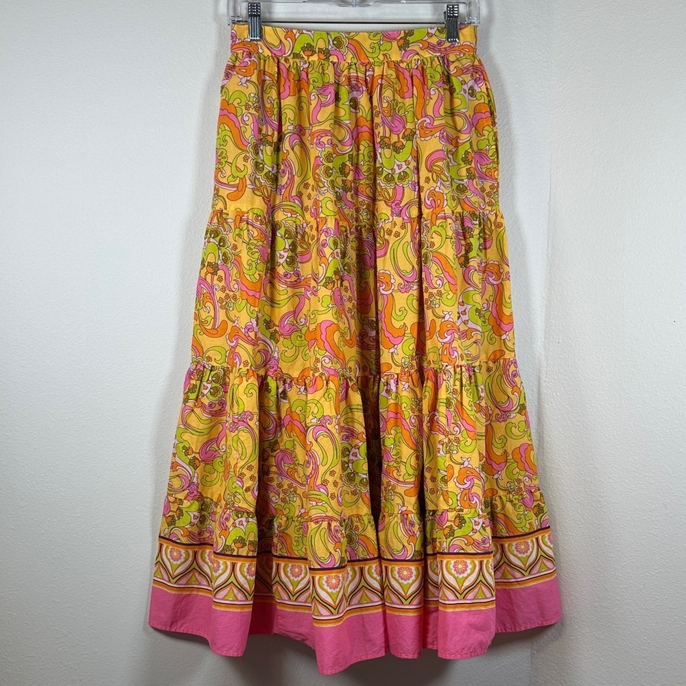 Ivy Jane Pucci Style Paisley Tiered Maxi Skirt Boho Festival Size S